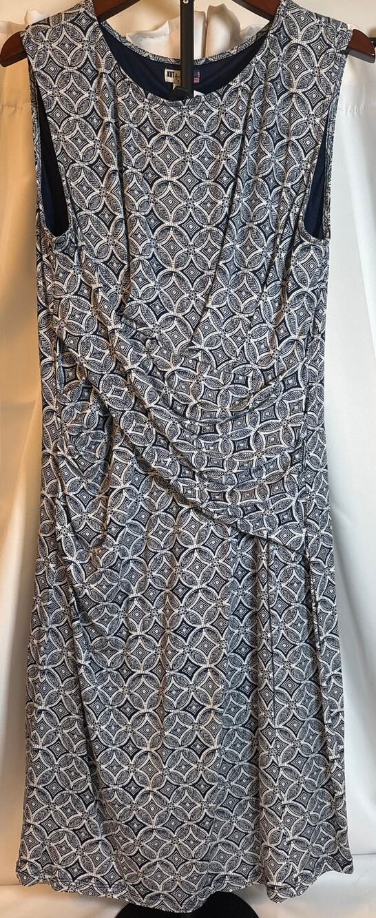 Sleeveless Dress Navy & White Faux Wrap Knee-Length Womens 14 New With Tags